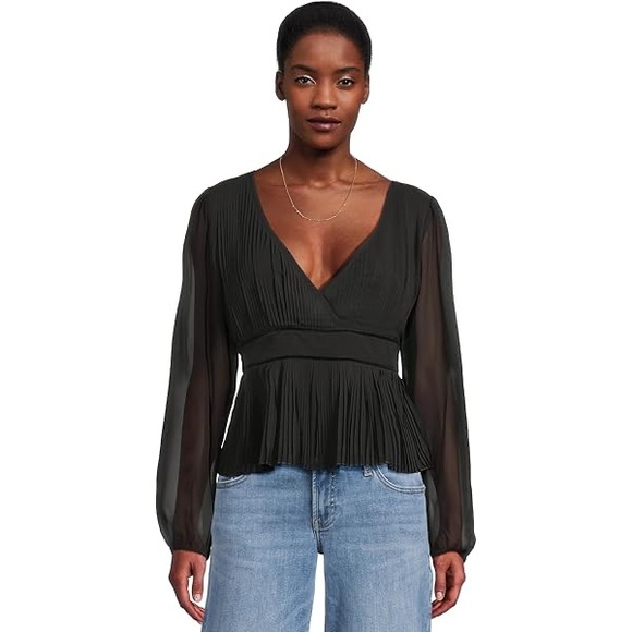Lucky Brand Tops - Women's Black V‑Neck Pleated Blouse